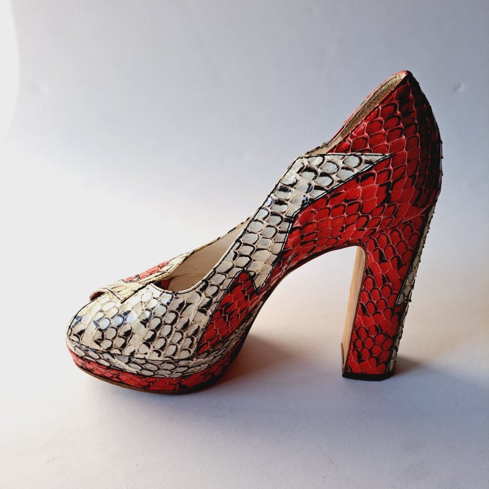 Miu Miu Runway Python Red Off-White Platform Heel… - image 5